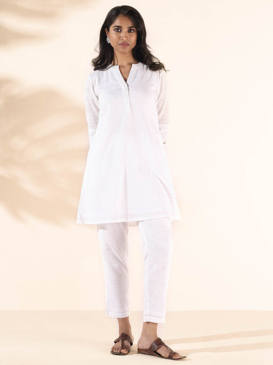 trueBrowns White Cotton Relaxed Co-ord Set - Swadesiicart