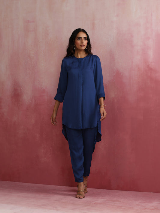 trueBrowns Blue Modal High Low Kurta Co-ord Set - Swadesiicart