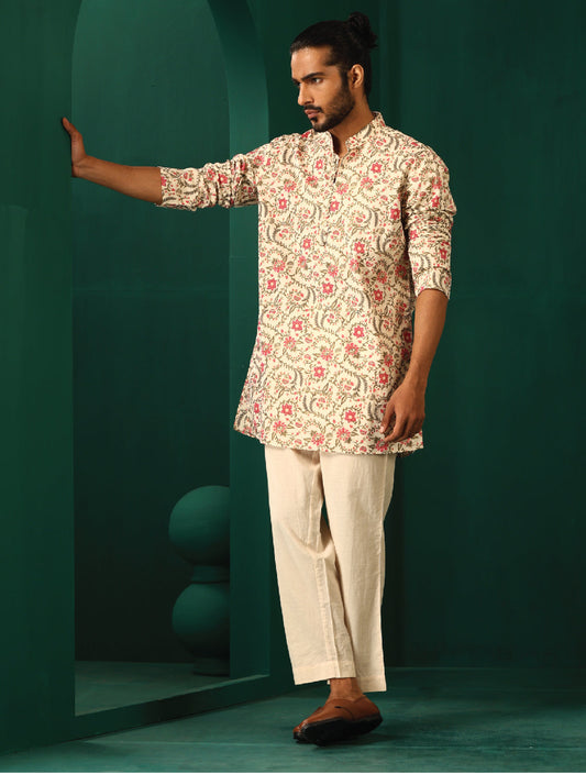 trueBrowns Men's Pink Floral Cotton Printed Co-ord Set - Swadesiicart