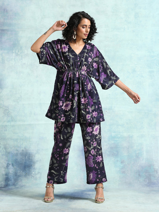 trueBrowns Black Printed Velvet Co-Ord Set - Swadesiicart