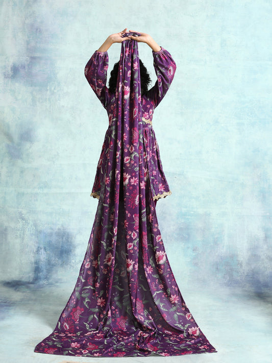 trueBrowns Wine Printed Velvet Shawl | Swadesiicart