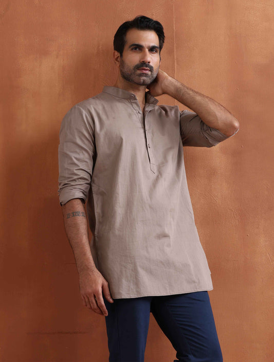 trueBrowns Men's Beige Cotton Short Kurta | Swadesiicart