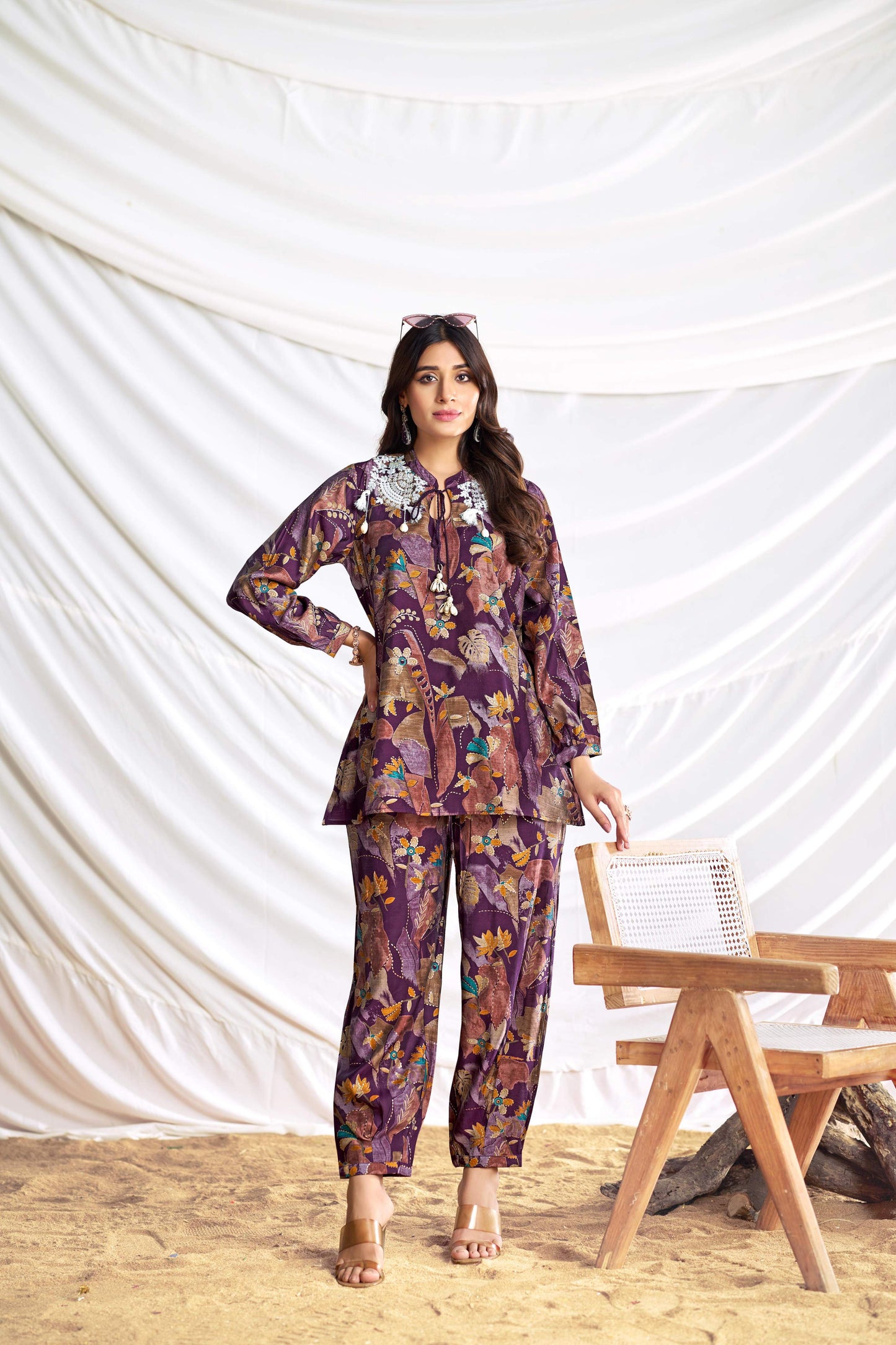 BulBul Nilisha Purple Chanderi Co-Ord Set - Swadesiicart