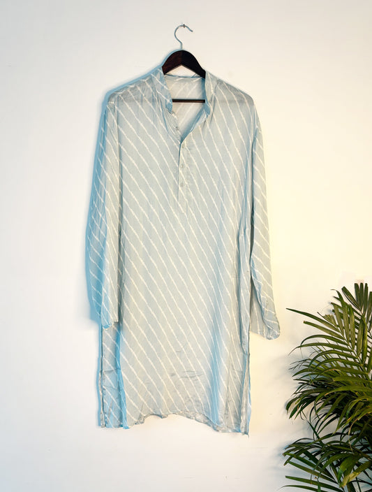 trueBrowns Blue Leheriya Men's Kurta | Swadesiicart