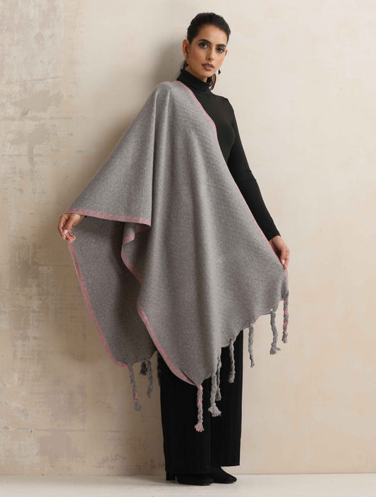 trueBrowns Grey Tassel Woollen Stole | Swadesiicart