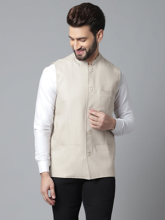 Even Apparels Men's Cream Nehru Jacket With Welt Pockets | Swadesiicart