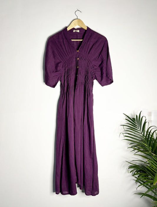 trueBrowns Purple Slub Pleated Kurta | Swadesiicart