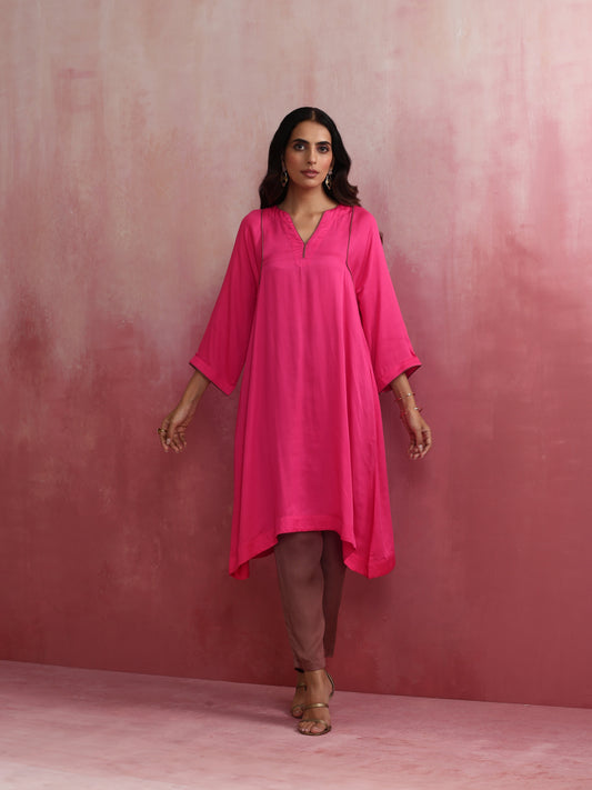 trueBrowns Pink Modal Kimono Kurta Set - Swadesiicart