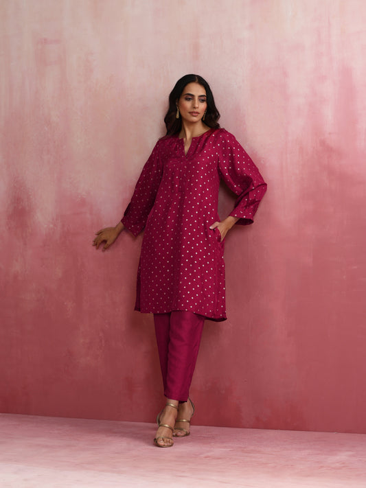trueBrowns Pink Viscose Silk Kurta Co-ord Set - Swadesiicart