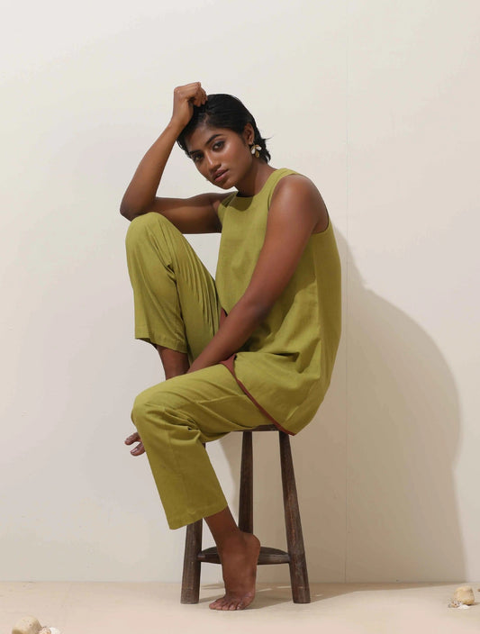 trueBrowns Pear Green Cotton Linen Co-Ord Set - Swadesiicart