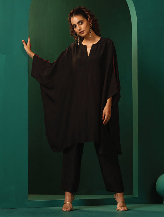 trueBrowns Black Silk Kaftan Pant Set | Swadesiicart