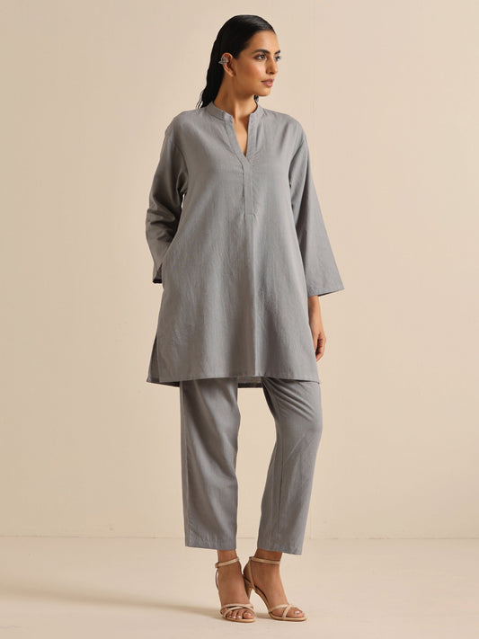 trueBrowns Steel Blue Khadi Relaxed Co-Ord Set - Swadesiicart