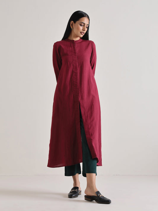 trueBrowns Maroon Placket Kurta Pant Set | Swadesiicart
