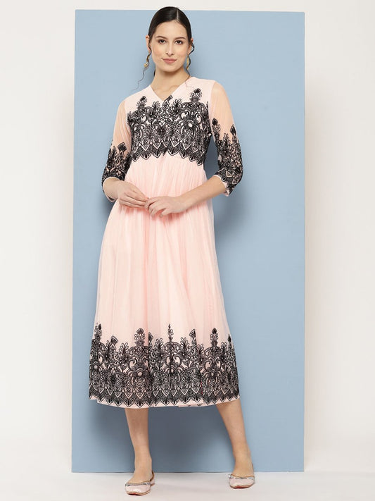 Ahalyaa Ethnic Motifs Printed Midi Empire Dress | Swadesiicart