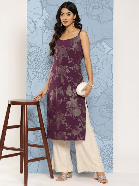 Ahalyaa Floral Foil Printed Crepe Kurta | Swadesiicart