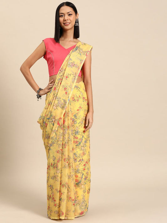 Ahalyaa Floral Poly Chiffon Saree | Swadesiicart