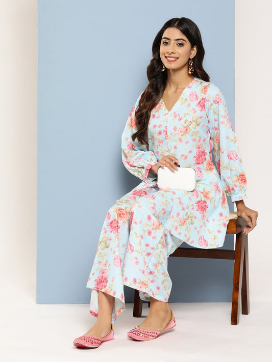 Ahalyaa Women Floral Printed Regular Tunic with Palazzos | Swadesiicart