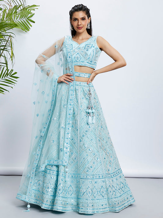 House of Panchhi Burgundy Chiffon Position Print With Sequins Embroidery Lehenga Choli & Dupatta | Swadesiicart
