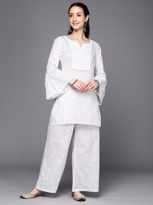 Ahalyaa Women Self Design Pure Cotton Tunic With Palazzos | Swadesiicart