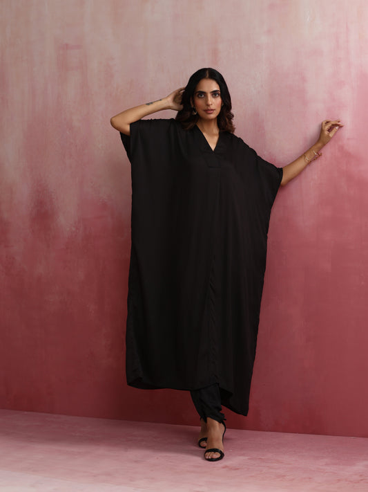 trueBrowns Black Modal Kaftan Kurta Set | Swadesiicart
