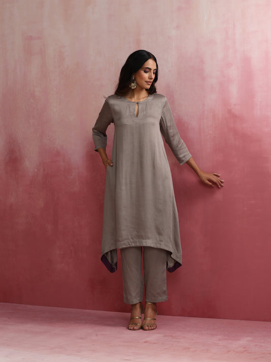 trueBrowns Grey High low Kurta Set | Swadesiicart