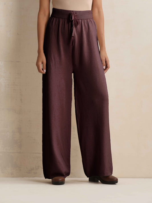 trueBrowns Brown Woollen Flared Pants | Swadesiicart