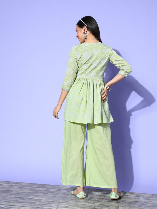 Ahalyaa Printed Tunic with Palazzos | Swadesiicart