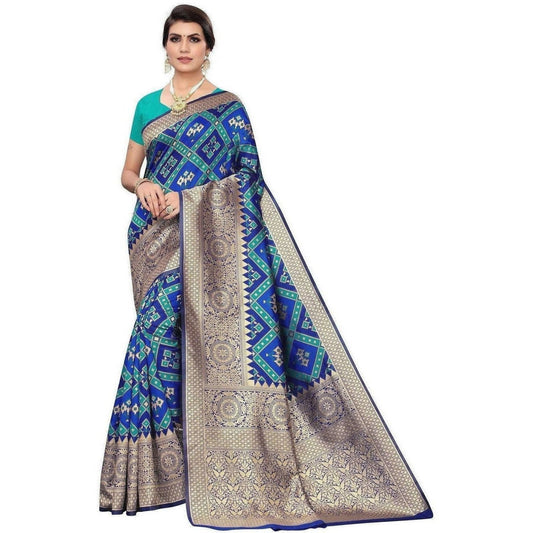 Vamika Banarasi Jaquard Blue Weaving Saree (Banarasi 18) | Swadesiicart