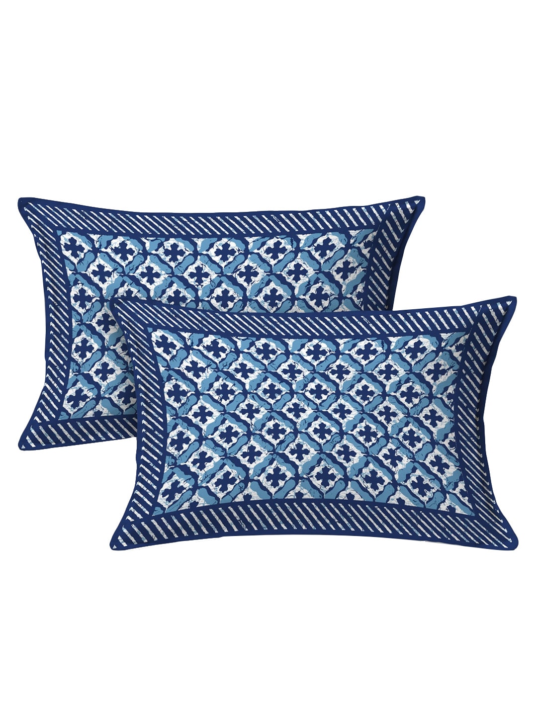 LIVING ROOTS Blue & White Ethnic Motifs 210 TC King Bedsheet With 2 Pillow Covers - Swadesiicart