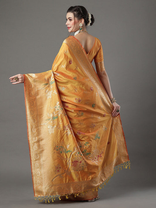 Mitera Woven Design Zari Silk Blend Banarasi Saree | Swadesiicart