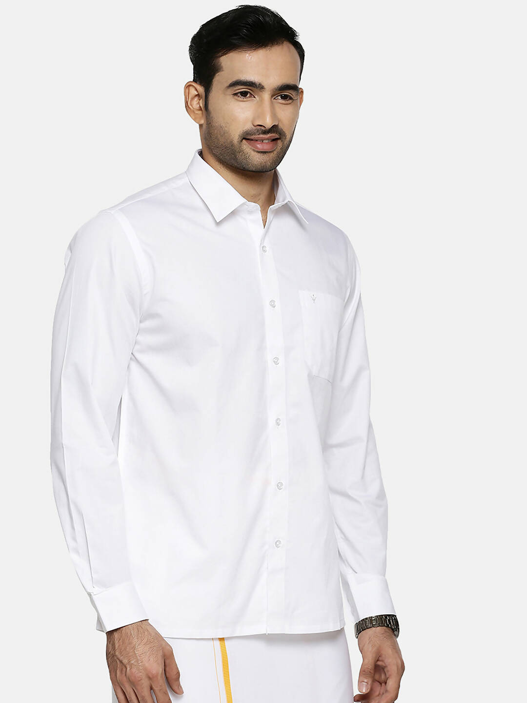Ramraj Cotton Mens Full Sleeve Formal 100 % Cotton White Shirt | Swadesiicart