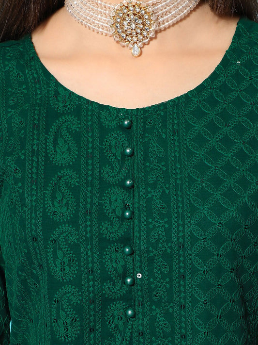Kalini Ethnic Motifs Embroidered Chikankari Georgette Kurta | Swadesiicart