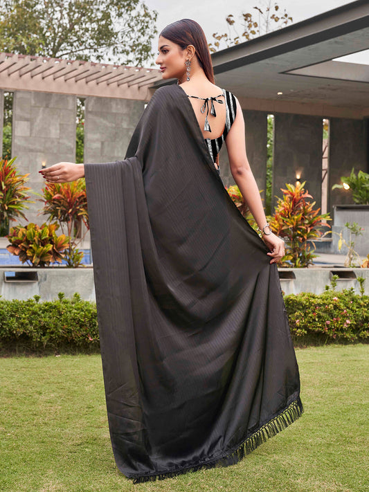 Tikhi Imli Striped Satin Ready to Wear Saree | Swadesiicart