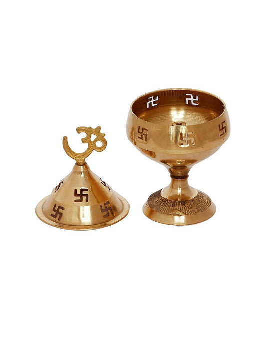 eCraftIndia Gold-Toned Om and Swastik Brass Diya - Swadesiicart