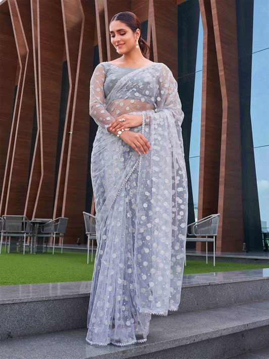 Tikhi Imli Embellished Net Saree | Swadesiicart