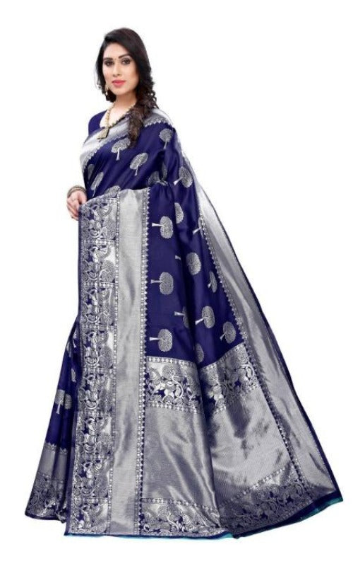 Vamika Banarasi Jacquard Weaving Blue Saree (AMEE BLUE) | Swadesiicart