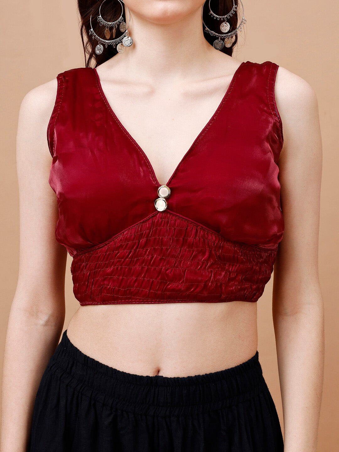 Tikhi Imli V-Neck Organza Saree Blouse | Swadesiicart