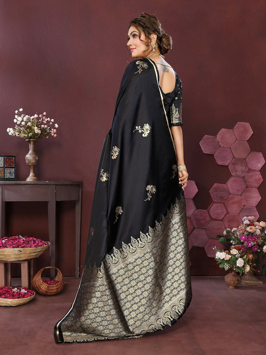 Joban Fashion Black Floral Banarasi Silk Sarees | Swadesiicart