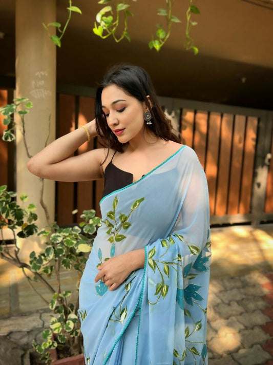 Vamsee Aditi Grey Georgette Saree - Swadesiicart