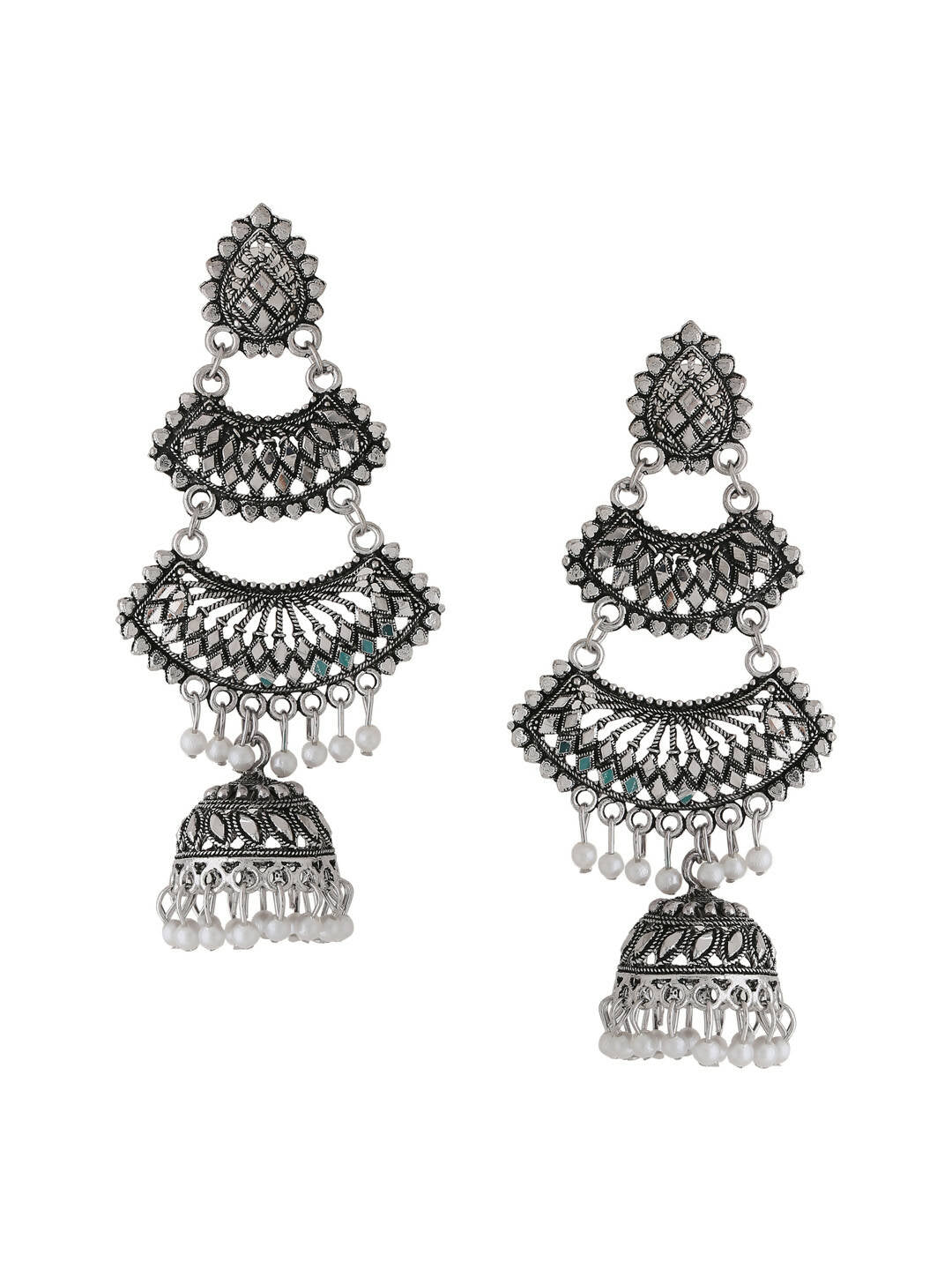NVR Women Silver Toned Contemporary Jhumka Earrings | Swadesiicart