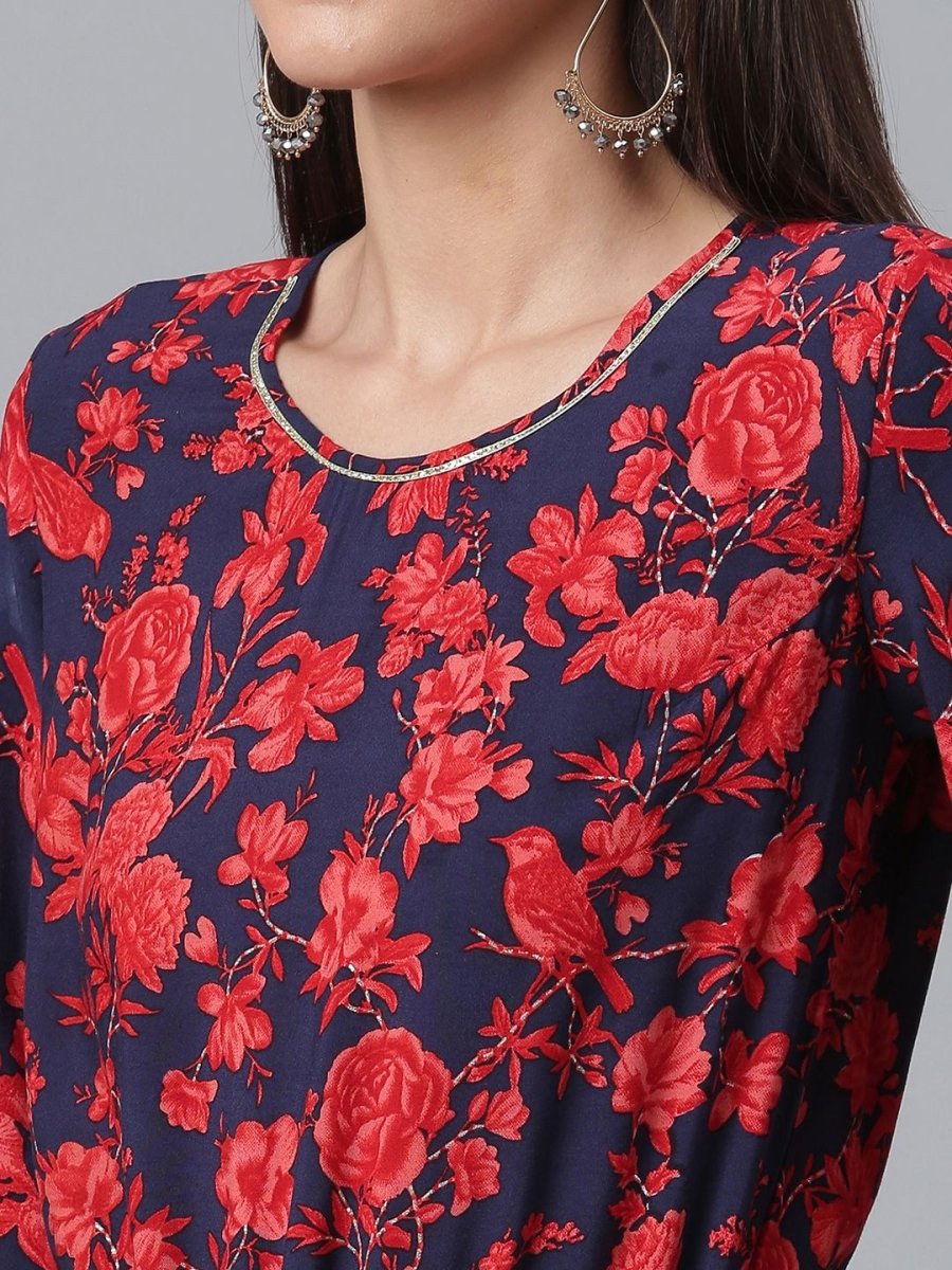 Ahalyaa Womens Navy & Red Rayon Printed Jumpsuit | Swadesiicart