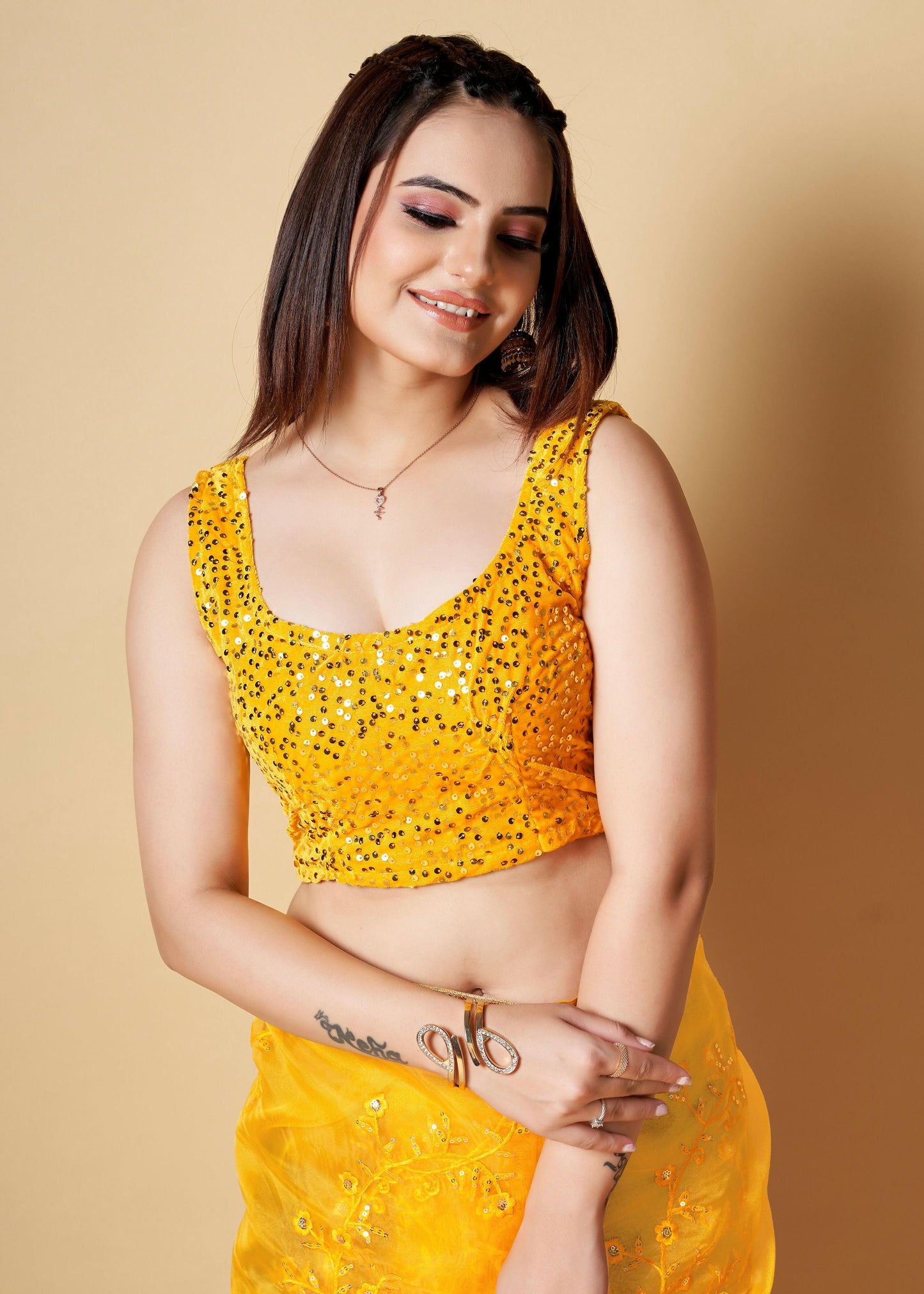 Vamsee Anya Yellow Organza Saree - Swadesiicart