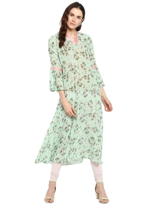 Ahalyaa Women's Yellow Geogette Digital Print Kurta | Swadesiicart