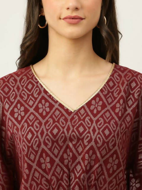 FIORRA Women's Maroon Poly Crepe Kaftan Type Kurta Set - Swadesiicart