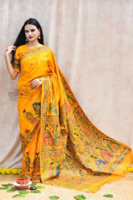 Exclusive Collection Yellow 3 Beautiful Khadi Ghicha Handloom Saree - Swadesiicart