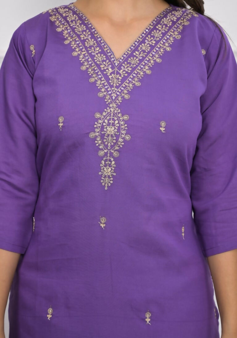 Purple Viscose Silk Embroidery with Thread and sequence Stitched Suit With Dupatta - Tanisha | Swadesiicart