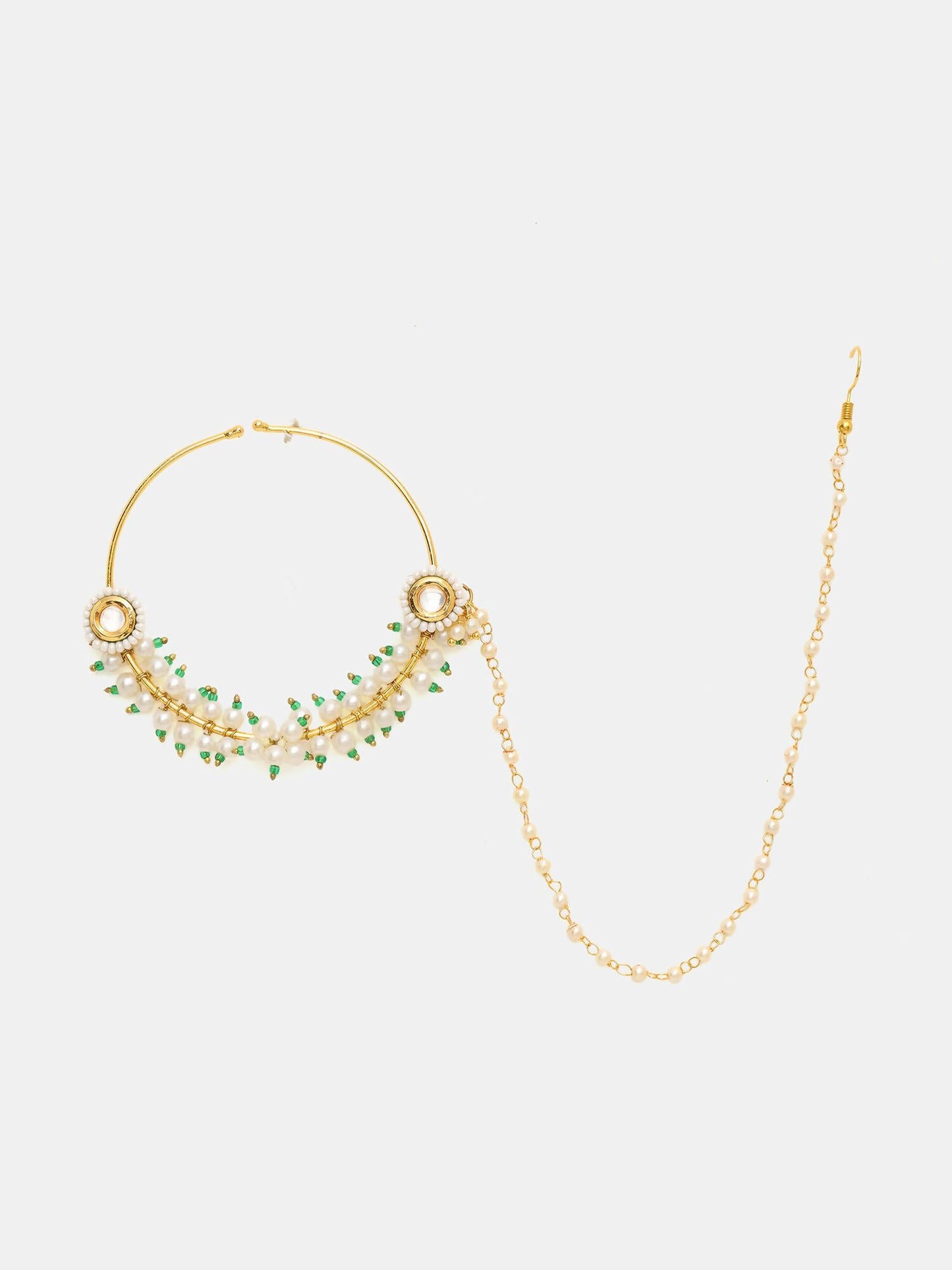 Ruby Raang 22k Gold Polished Kundan Maharani Nose Ring (Clip On) | Swadesiicart