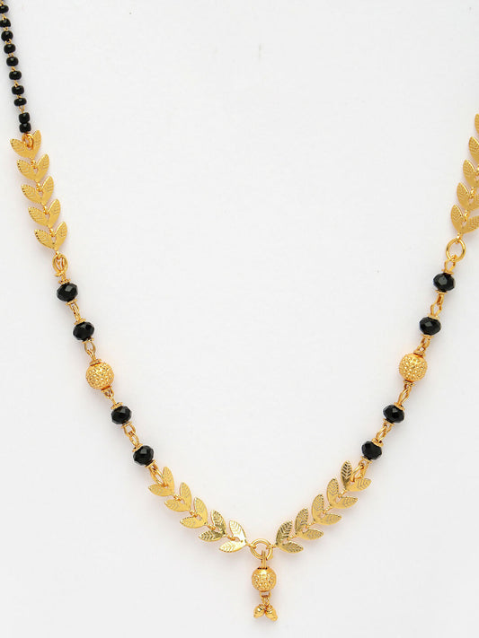 NVR Women's Short Mangalsutra Designs Gold-Polished & Black Beaded Mangalsutra