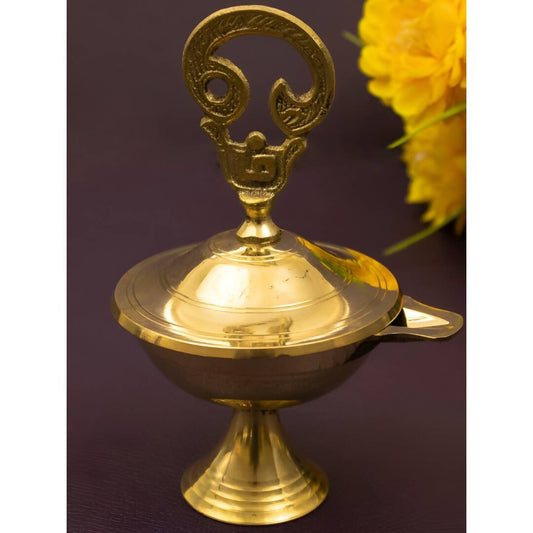 Spillbox Gold-Toned Brass Om Closed Diya Pooja Essential | Swadesiicart