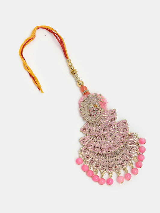 NVR Women & Men Set of 2 Multicolor Peacock Design Stone-Studded & Beaded Bhaiya Bhabhi Rakhi With Roli Chawal | Swadesiicart